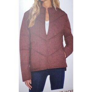 Three Dots Women Quilted Step Hem Knit Jacket Dark Pink XXL Zip Pockets Casual